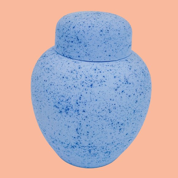 Vintage Speckled Blue Vase + Cover Lidded Jar